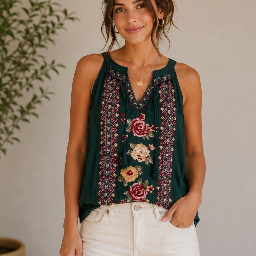 Andree by Unit Floral Embroidered Blouse Boho Fairycore Ren Faire Festival Indie